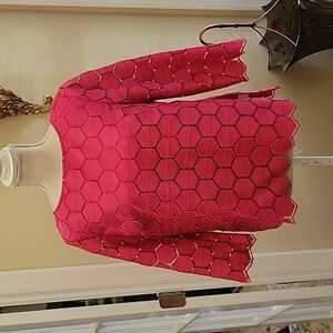 Talbots RSVP fuchsia lace top Short sleeve Side zip Lined Size Medium Like New…